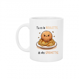 Mug Kawaii "Tu es ma Boulette dans mes Spaghettis" - Cadeau Amour & Humour - Tasse en Céramique 325 ml - Idée Cadeau Saint-Valentin