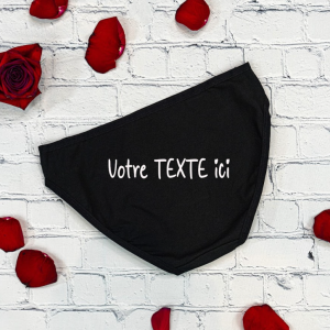 Culotte Noire Personnalisée – Texte, Symbole et Police au Choix | Lingerie Femme Sur-Mesure | Cadeau Original | Taille S à XXL