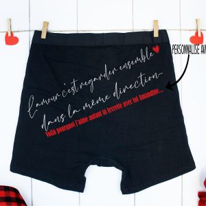 Boxer Noir "Amour levrette [Prénom]" – Taille S à XXL | Lingerie Sexy Personnalisée pour Saint-Valentin