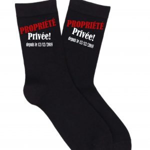Chaussettes Noires Personnalisées - "Propriété Privée Depuis Le [Date]" avec Prénom - Cadeau Idéal Saint-Valentin - Dispo en 2 Tailles