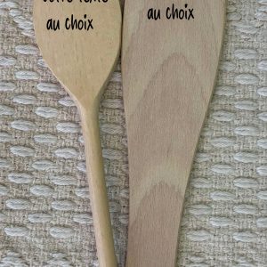 Lot de Cuillères et Spatule en Bois Personnalisées – Gravure Texte, Symbole et Police au Choix | Cadeau Fête des Mamies & Cuisine