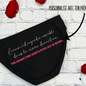 Culotte Noire "Amour levrette [Prénom]" – Taille XS à XL | Lingerie Sexy Personnalisée pour Saint-Valentin