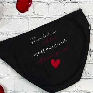 Culotte Noire "Faire l'Amour c'est Bien, Mais Avec Moi C'est Mieux" – Taille XS à XL | Lingerie Sexy pour Saint-Valentin