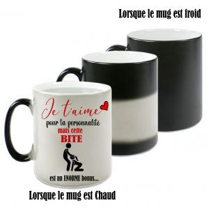 Mug Magique Noir Personnalisé - "Je T'Aime, Mais Cette Bite Est Un Enorme Bonus" - Cadeau Original Saint-Valentin