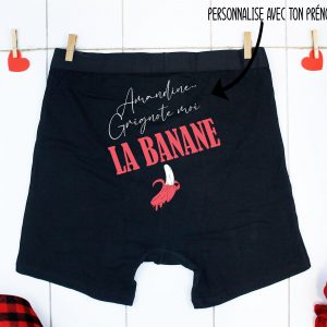 BOXER Noir " Grignote moi la banane"– Lingerie Sexy Personnalisée pour Saint-Valentin - cadeau couple sexy
