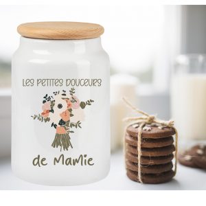 Pot à Cookies Personnalisé 650 ml–"Les Petites Douceurs de Mamie" avec Motif Floral et Signatures des Petits-Enfants- Cadeau Fête des Mamies