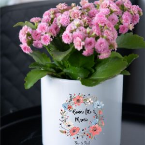 Grand Cache-Pot Personnalisé – Tu es la Meilleure | Pot de Fleurs Ø 145 mm | Bouquet Floral & Prénoms des Petits-Enfants | Cadeau Grand-Mère