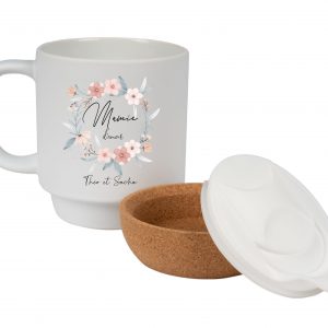 Mug en Céramique | Personnalisable avec Prénom des Petits Enfants| Couvercle en Bois + Base en Liège |Cadeau Idéal pour la Fête des Mamies