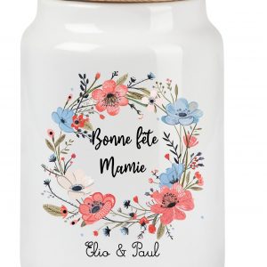 Pot à Cookies Personnalisé en Céramique 650 ml avec Couvercle en Bois - Prénoms des Petits-Enfants - Cadeau Unique pour Mamie