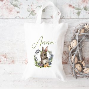 Petit Tot Bag Enfant Personnalisé - Lapin avec Prénom - Cadeau Pratique et Mignon pour Pâques