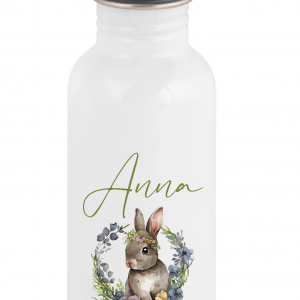 Gourde Paile en Acier Inoxydable 600 ml Personnalisée - Lapin avec Prénom - Cadeau Idéal et Durable pour Pâques