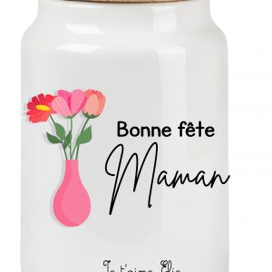 Pot à Cookies Personnalisé 650 ml "Bonne Fête Maman" avec Bouquet de Fleurs Roses – Cadeau Unique pour Maman – Personnalisable avec Signature de l'Enfant – Idée Cadeau Fête des Mères