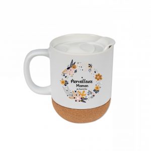 Tasse en Céramique "Merveilleuse Maman de [prénom]" avec Fleurs et Socle en Liège Amovible – Cadeau Personnalisé  Maman – Contenance 330 ml