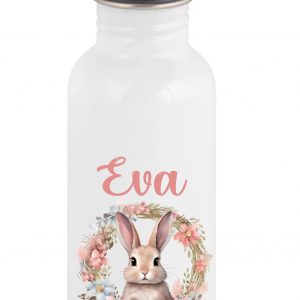 Gourde Paile en Acier Inoxydable 600 ml Personnalisée - Lapin avec Prénom - Cadeau Idéal et Durable pour Pâques