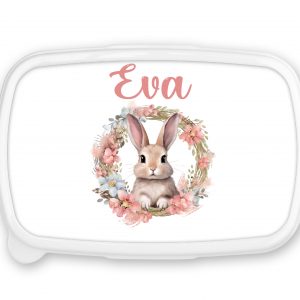 Boîte à Goûter Personnalisée - Lapin avec Prénom - Fond Bleu ou Rose - Cadeau Mignon et Pratique pour Pâques