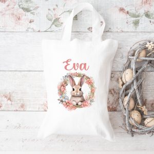 Petit Tot Bag Enfant Personnalisé - Lapin avec Prénom - Cadeau Pratique et Mignon pour Pâques