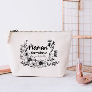 Trousse "Maman Formidable de [prénom]" avec Fleurs Noires – Cadeau Personnalisé pour Maman – Taille L (23x23x11 cm, Volume 5L)