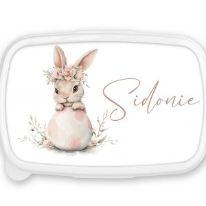 Boîte à Goûter Personnalisée - Lapin avec Prénom - Fond Bleu ou Rose - Cadeau Mignon et Pratique pour Pâques