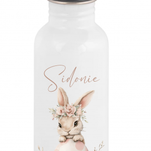 Gourde Paile en Acier Inoxydable 600 ml Personnalisée - Lapin avec Prénom - Cadeau Idéal et Durable pour Pâques