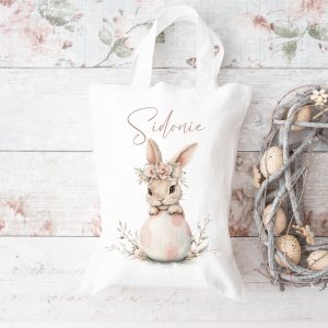 Petit Tot Bag Enfant Personnalisé - Lapin avec Prénom - Cadeau Pratique et Mignon pour Pâques