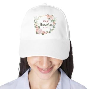 Casquette EVJF Personnalisable – Couronne de Fleurs – Texte au Choix dans la Couronne – Cadeau Mariée ou Team EVJF