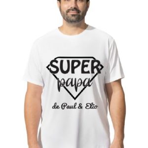 T-shirt Blanc Super Papa Personnalisé – Avec Prénom(s) Enfant(s) – Cadeau Fête des Pères – Tailles S M L XL XXL