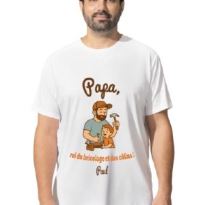 T-shirt Blanc Papa Roi du Bricolage et des Câlins – Personnalisé avec Prénom(s) Enfant(s) – Cadeau Fête des Pères – Tailles S à XXL