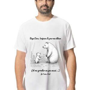 T-shirt Blanc Meilleur Papa du Monde – Papa et Bébé Ours – Personnalisé avec Prénom(s) Enfant(s) – Cadeau Fête des Pères – Tailles S à XXL