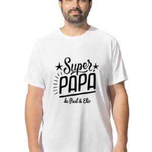 T-shirt Blanc Super Papa Personnalisé – Avec Prénom(s) Enfant(s) – Cadeau Fête des Pères – Tailles S M L XL XXL