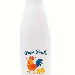 Gourde Isotherme 750ml "Papa Poule de [Prénom(s)]" – Cadeau Fête des Pères Drôle & Tendre – Bouteille Inox Personnalisée avec Dessin Poule Rigolote