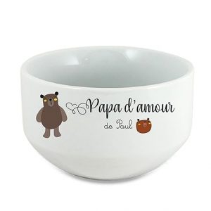 Bol Céramique 600ml "Papa d’amour de [Prénom(s)]" – Cadeau Fête des Pères Personnalisé – Bol Petit-Déjeuner avec Ours Mignon – Papa Tendre & Câlin