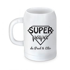 Chope de Bière Personnalisée 500ml "Super Papa de [Prénom(s)]" – Cadeau Fête des Pères Original – Verre Imprimé – Idée Cadeau Papa avec Prénom Enfant