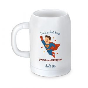 Chope de Bière 500ml "Tu n’as pas besoin de cape pour être un super papa" – Cadeau Fête des Pères Émotion – Verre Personnalisé avec Prénom(s) des Enfants