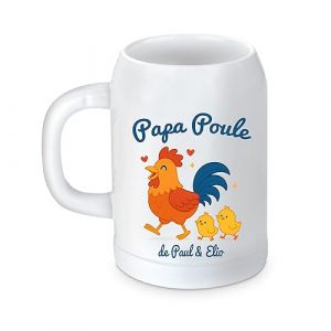 Chope de Bière 500ml "Papa Poule de [Prénom(s)]" – Cadeau Fête des Pères Original – Verre Personnalisé avec Dessin Poule Rigolote – Humour et Tendresse