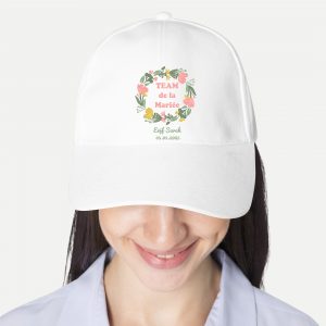 Casquette EVJF Personnalisée – Couronne Fleurie Jaune, Saumon & Vert – Prénom + Date – Mariée ou Team