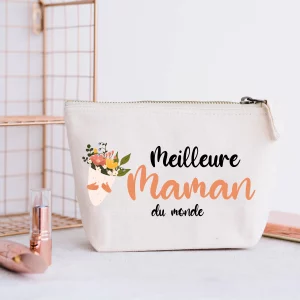 Trousse "Meilleure Maman du Monde - Elle Appartient à [prénom enfants]" avec Fleurs – Cadeau pour Maman – Taille L (23x23x11 cm, Volume 5L)