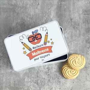 Boîte métal personnalisée maîtresse – Cadeau fin d’année scolaire – Meilleure Maîtresse pour toujours – Boîte à biscuits avec prénom