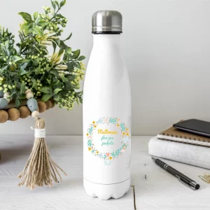 Gourde Maîtresse plus que parfaite personnalisée – Cadeau fin d’année scolaire – Bouteille inox 700 ml – Motif fleurs pastel + prénom enfant