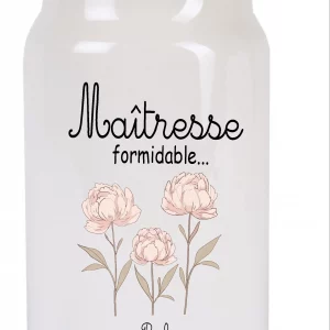 Pot à cookies Maîtresse formidable personnalisé – Pot céramique avec couvercle bambou – Cadeau fin d'année scolaire – Motif fleurs pastel