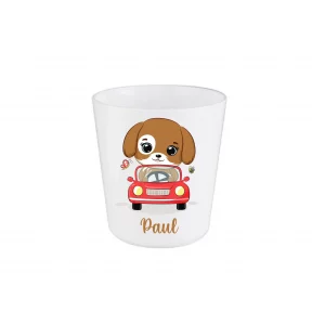 Gobelet enfant personnalisé rentrée scolaire – Petit chien voiture rouge – 260 ml – Incassable – Prénom au choix – Bébé Panda