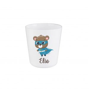 Gobelet prénom ours super-héros bleu – Gobelet personnalisé enfant incassable 260 ml – Vaisselle crèche ou maternelle – Bébé Panda