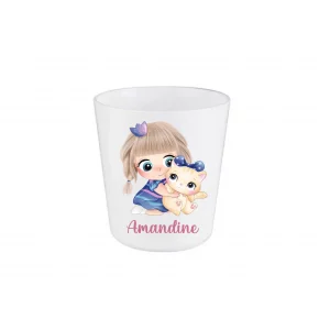 Gobelet enfant personnalisé rentrée scolaire – Petite fille et son chat – Prénom au choix – Gobelet incassable 260 ml – Bébé Panda