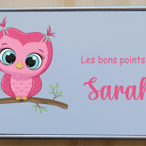 Boîte à bons points hibou rose personnalisée prénom – Boîte métal fille 10x6 cm – Cadeau maternelle kawaii