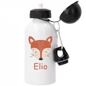 Gourde enfant personnalisée renard – Prénom au choix – Bouchon sport – Cadeau crèche ou école