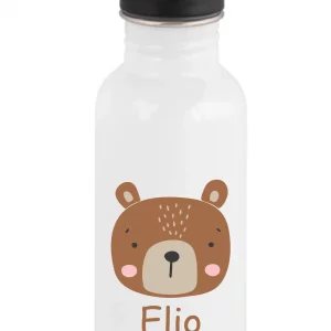Gourde enfant personnalisée ours – 600 ml – Bouchon paille – Prénom – Crèche école cadeau