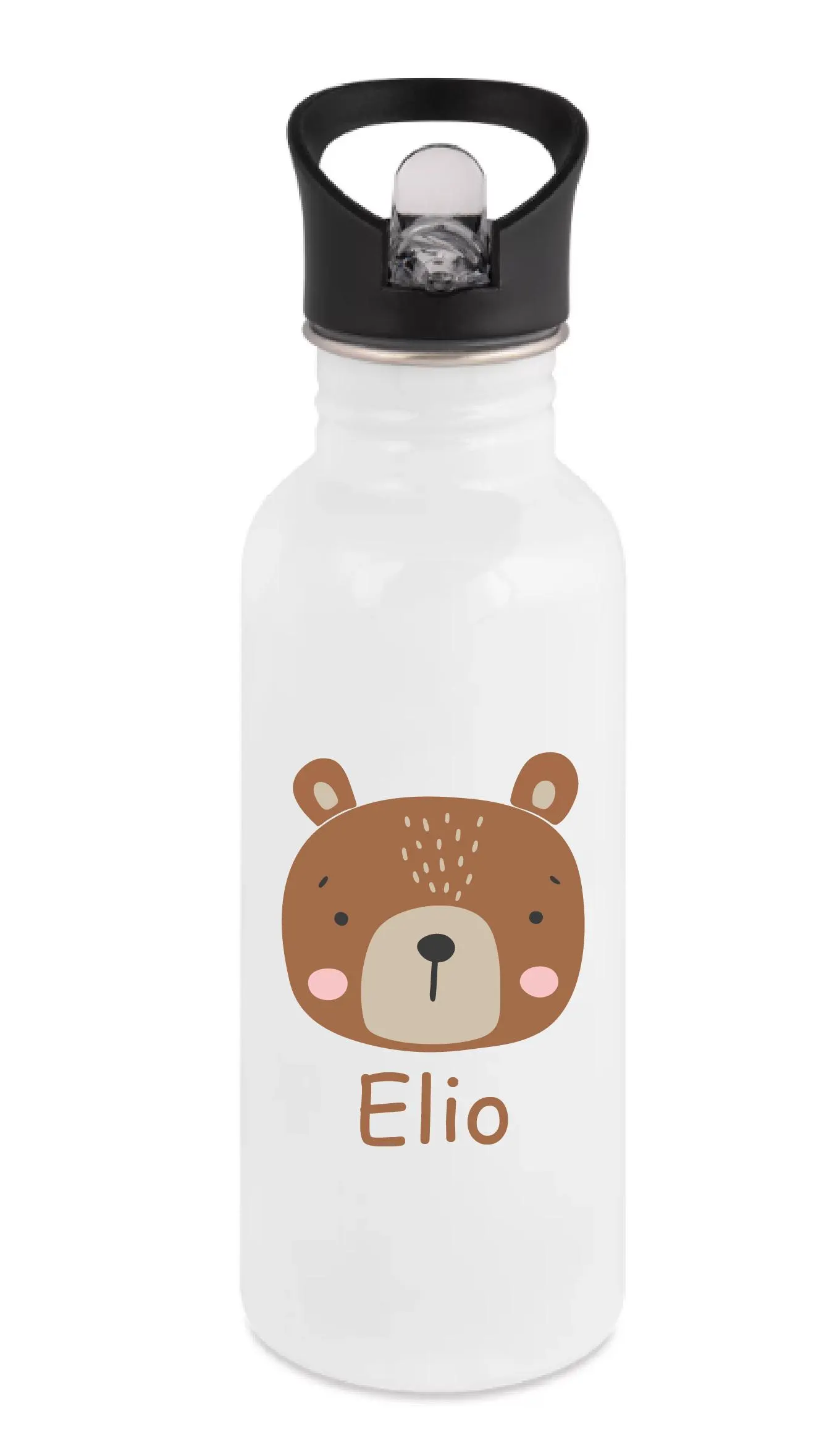 Gourde enfant personnalisée ours – 600 ml – Bouchon paille – Prénom – Crèche école cadeau