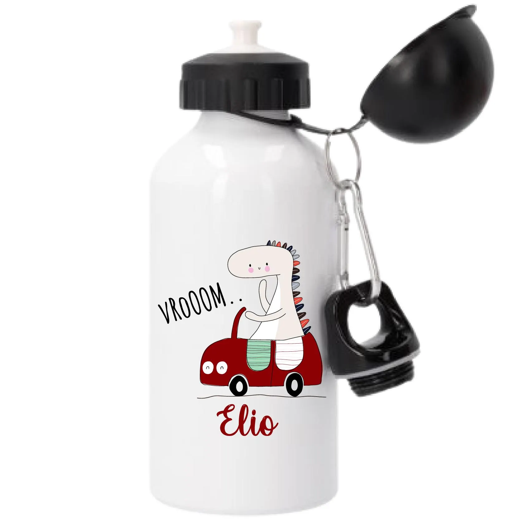 Gourde sport enfant personnalisée – Dinosaure voiture rouge – Prénom – École maternelle