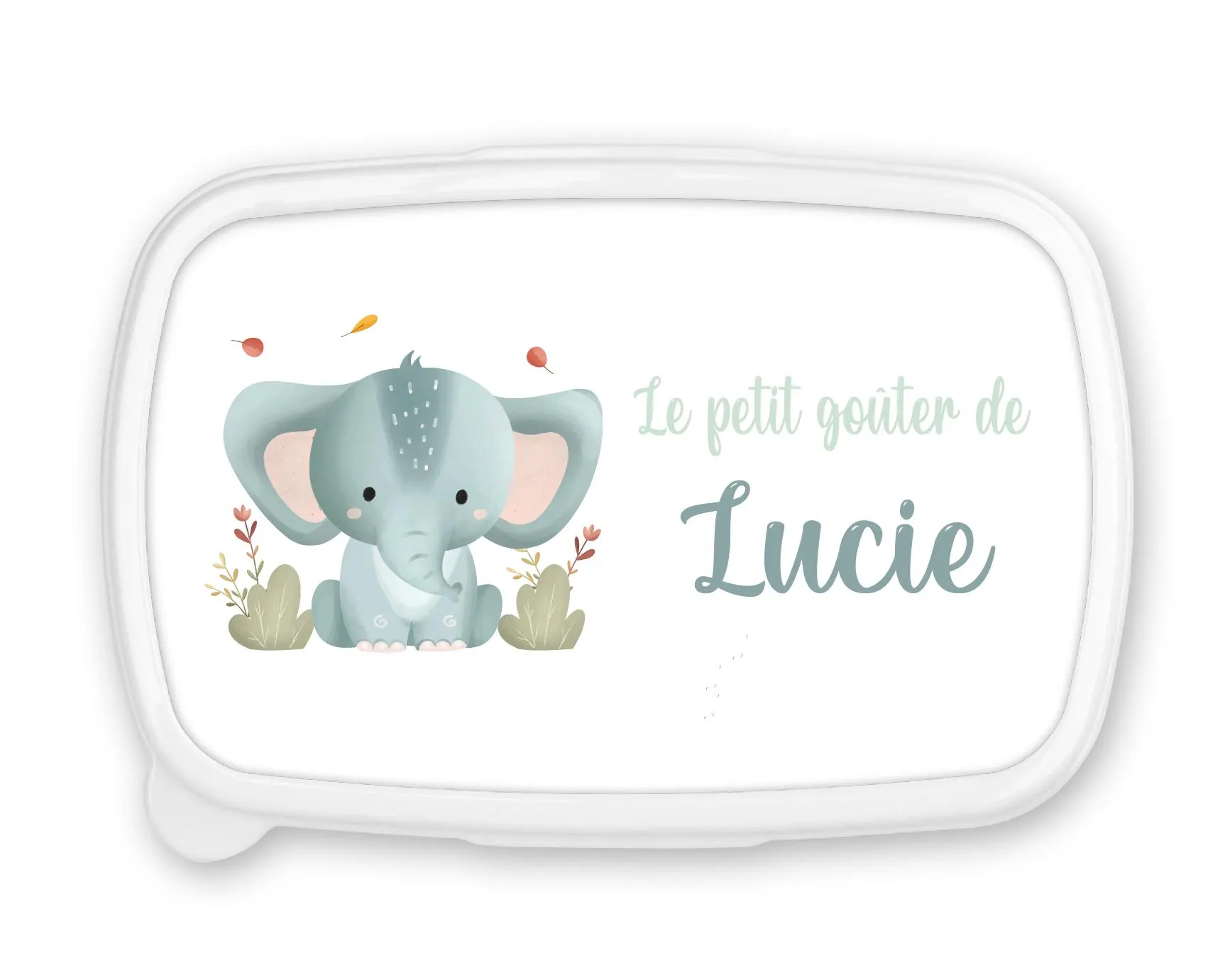 Boîte à goûter personnalisée – Motif Éléphant Bleu – Fond bleu – Rentrée scolaire – Prénom personnalisable