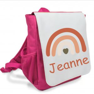 Sac à dos enfant personnalisé prénom - Arc-en-ciel terracotta - Sac rose crèche maternelle avec rabat interchangeable