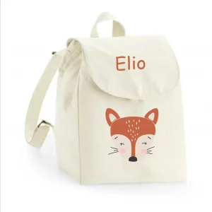 Sac à dos maternelle personnalisé prénom - Renard mignon - Sac crèche 100% coton bio - Rentrée enfant - Cadeau fille ou garçon